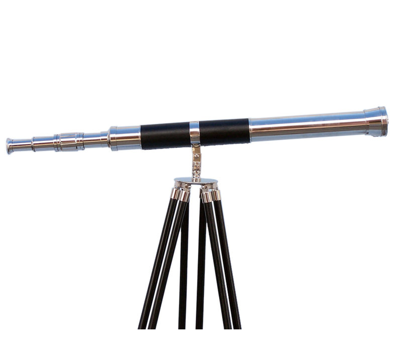 Admiral's Entertainment Decorative Telescope, Chrome/Leather