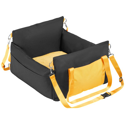 Dog Booster Car Seat with Waterproof Oxford Fabric, 9.84" L x 7.87" W x 18.11" H, Fabric Pet Car Seat with Safety Belt and Storage for Small Dogs up to 25 lbs, Black, 1 Piece