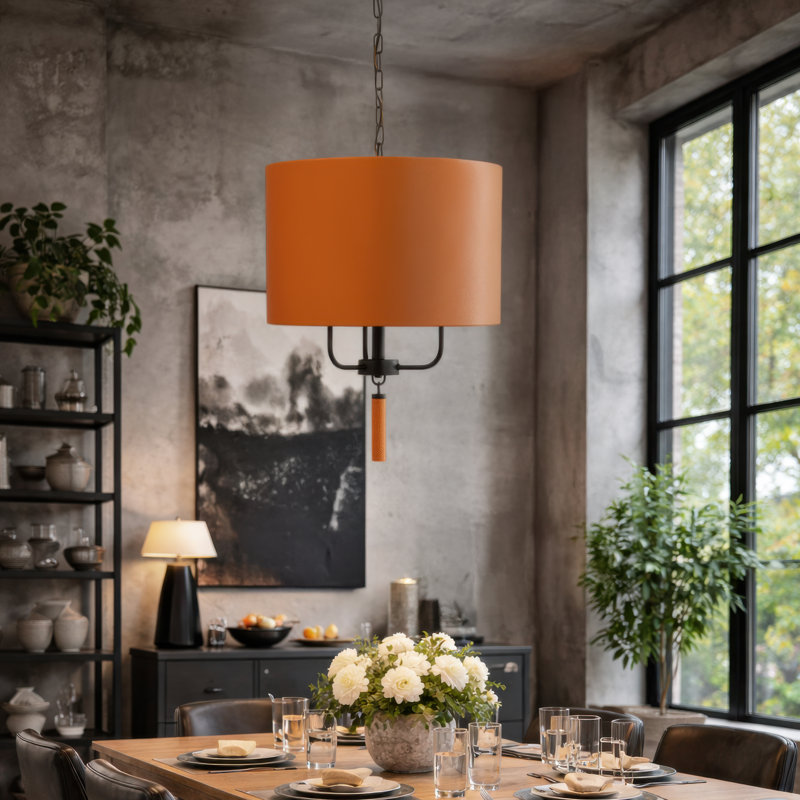 Secret Agent 3-Light Shaded Drum Pendant, Black, Camel