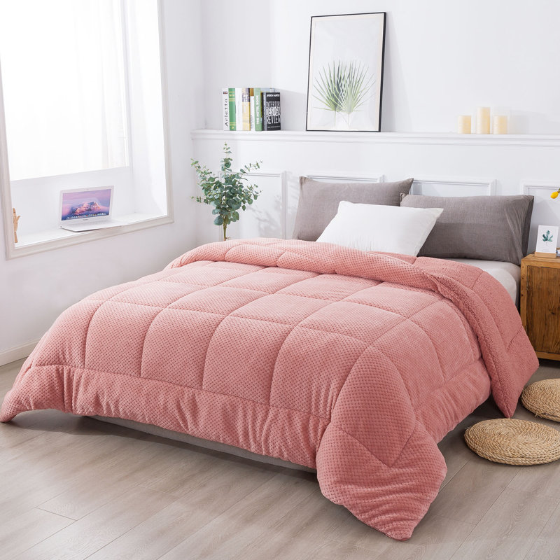  Microfiber Reversible Comforter Super Ultra Soft Luxury Plush Sherpa, Machine Washable, Twin Comforter, Rose