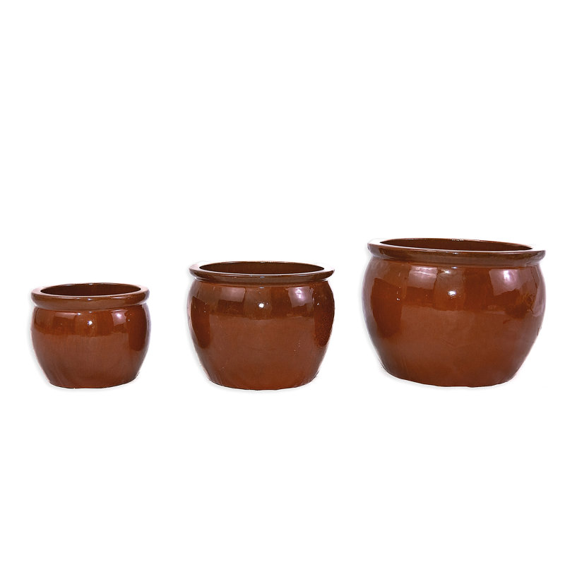 3 pots de fleurs en céramique, pot de fleurs moderne, Orange