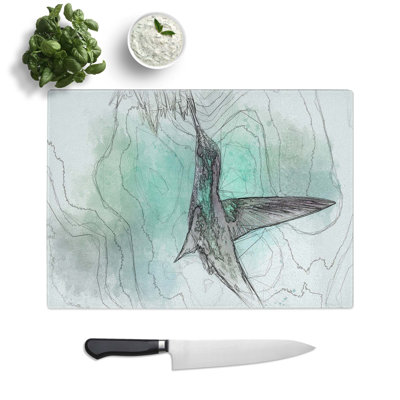 Glass Green Hummingbird in Abstract Chopping Board