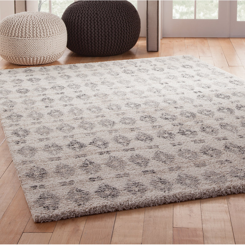 Tapis à poil long géométrique ivoire / gris anthracite, Rectangle 8 pi x 10 pi