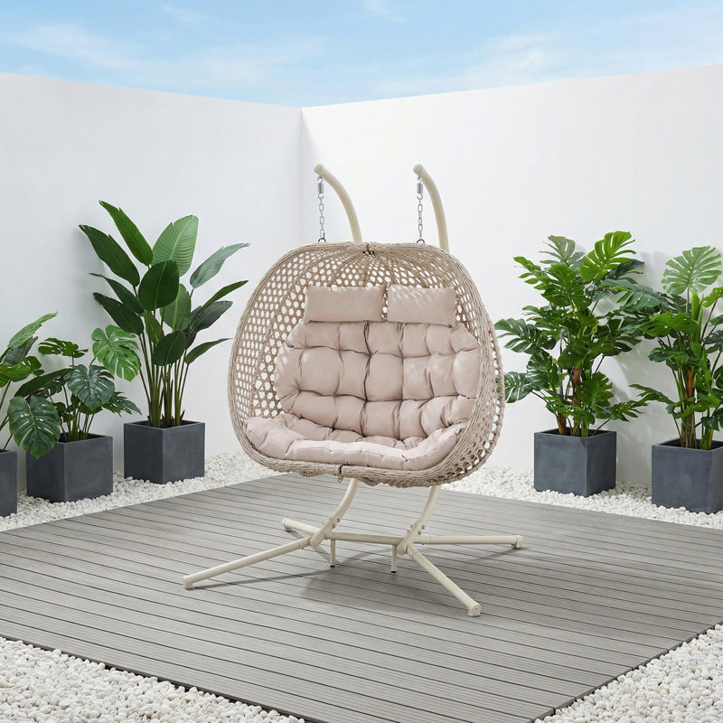 2 Person Porch Swing with Canopy, Beige