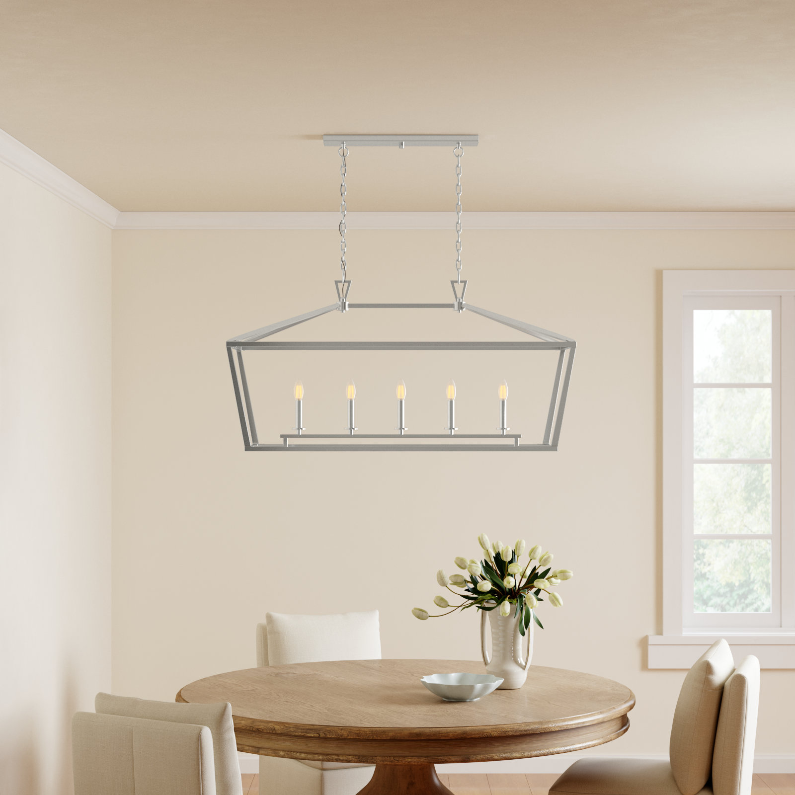 Hastings Dimmable 5-Light Pendant, Satin Nickel, 23.5" H x 44" W x 16" D