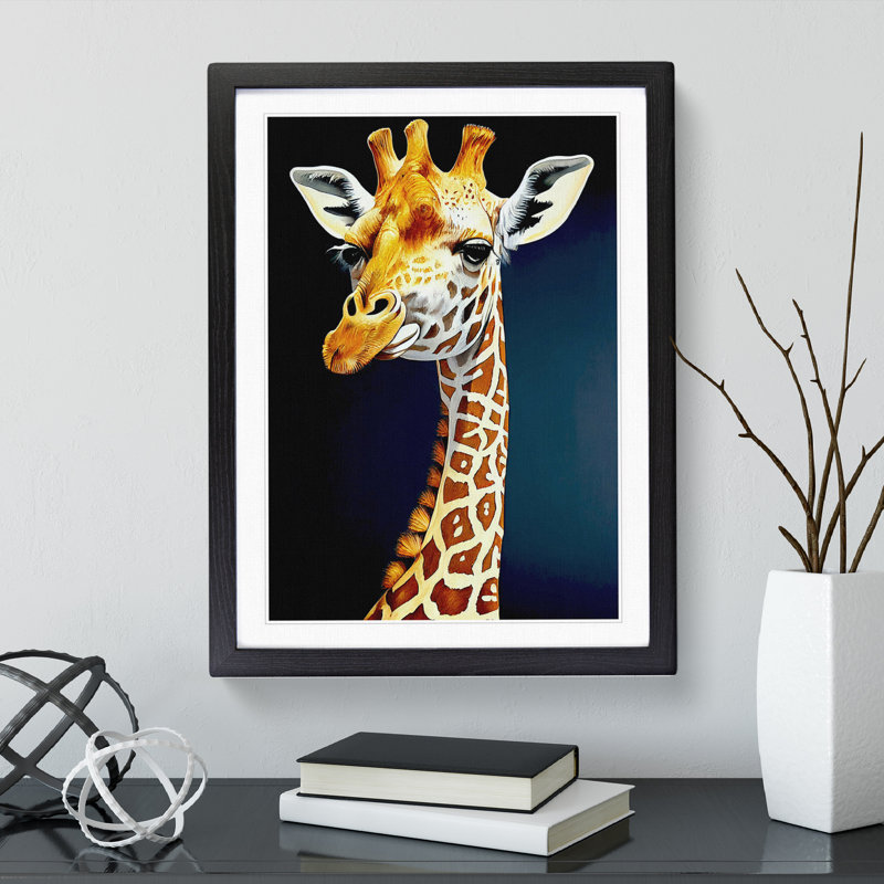 XV1022-515X Amazing Giraffe - Single Picture Frame Print, Black, 64cm H x 46cm W x 2cm D