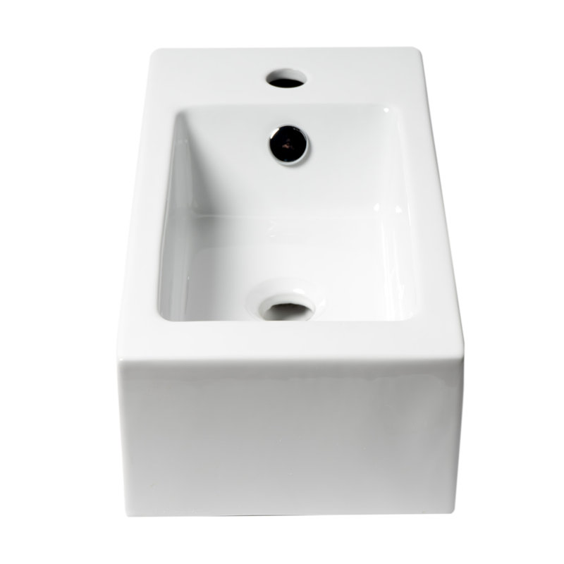 White Ceramic Rectangular Wall-Mount Bathroom Sink with Overflow