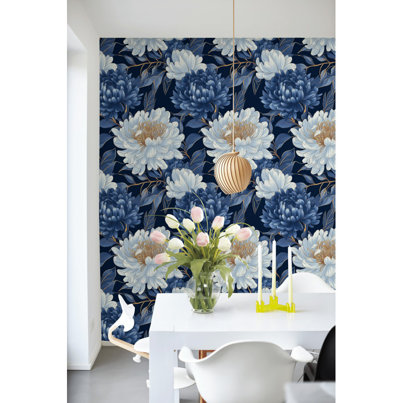 Papier peint floral minuit bleu marine