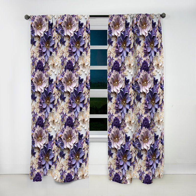 Purple Persian Paisleys II - Glam Curtain - Velvet Room Darkening - 1 Panel, 52" W x 108" L