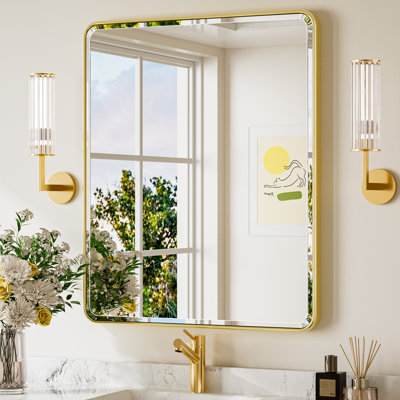 Miroir de salle de bain biseauté avec cadre en aluminium, miroir décoratif mural, verre trempé