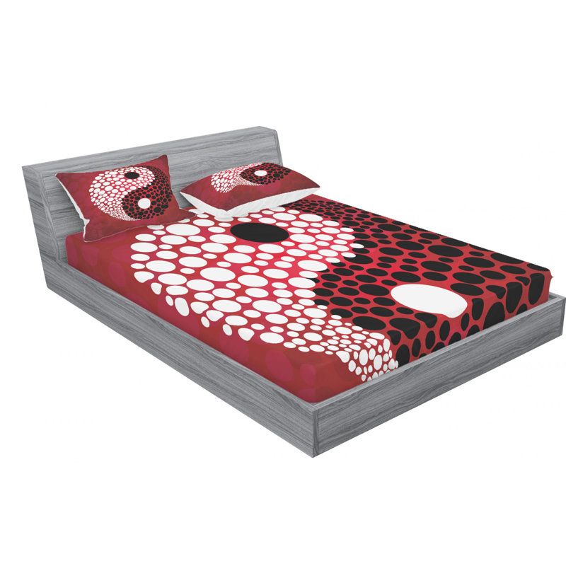 Microfiber Polka Dots Sheet Set, Queen Sheet Set with Fitted Sheet, Red