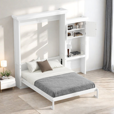 Louvred Door Queen Size Murphy Bed, Wall Bed with Multiple Storage Shelves,For Guest Rooms And Home Offices​​