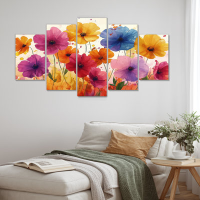 Nobile - Art mural de fleurs sauvages - Art mural traditionnel pour le salon, 5 pièces