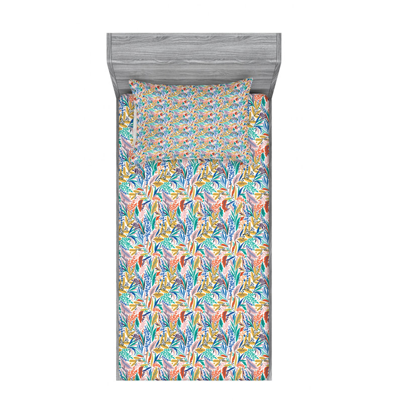 Microfiber Floral Sheet Set, Twin XL Sheet Set + Fitted Sheet + 1 Pillowcase