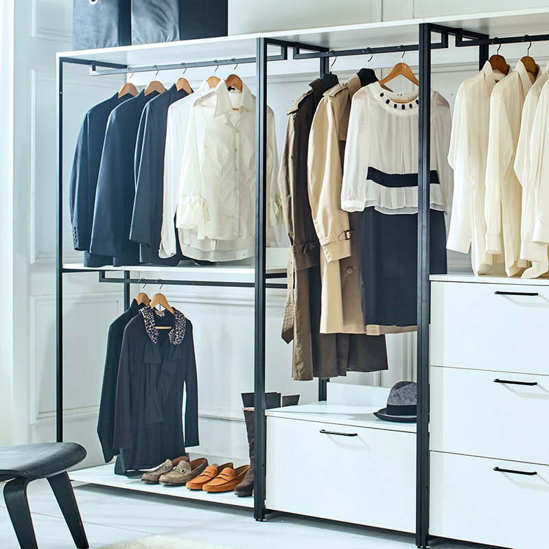 Garde-robe autoportante - blanc, structure en métal, rangement très profond et chaleur, protection contre les égratignures, cadre blanc avec options de rangement, pour chauffer l'eau, calibré