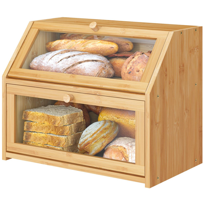 Grande boîte à pain, bois de bambou pour comptoir de cuisine, boîte à pain de coin, bac de rangement pour pain de grande capacité