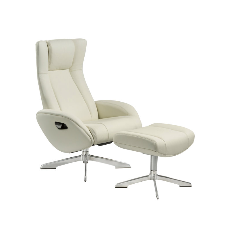 Wapato Upholstered Swivel Recliner, White Leather Match