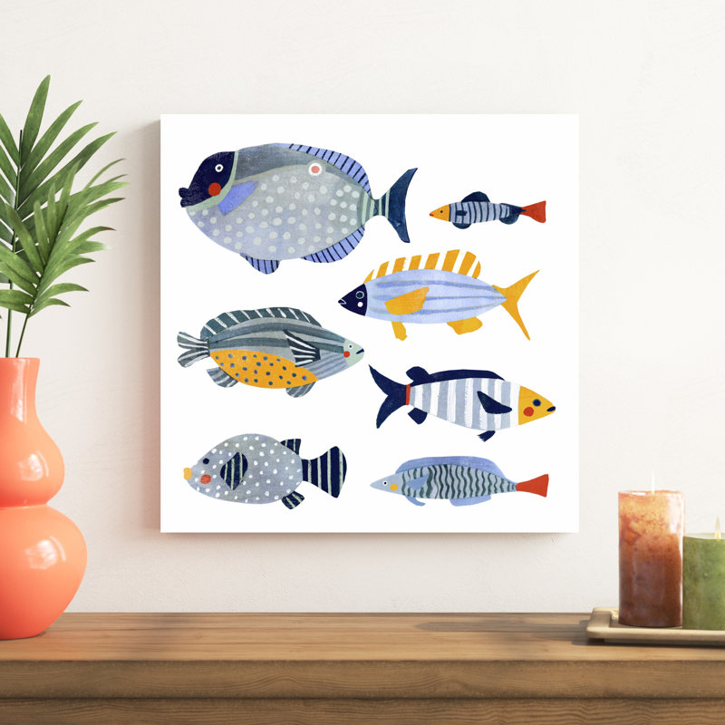 " Patterned Fish I " by Victoria Barnes Painting Print, 20" H x 20" W