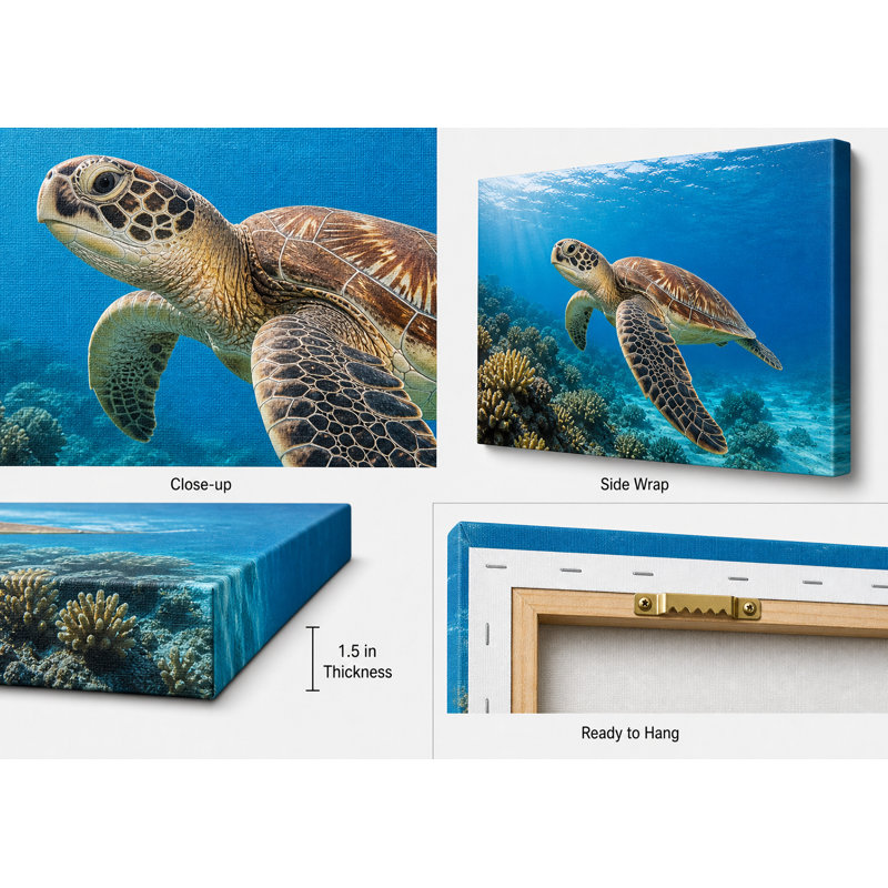 «Sea Turtle Reef», art mural toile tropicale, 30"H x 40"W x 1.5"D