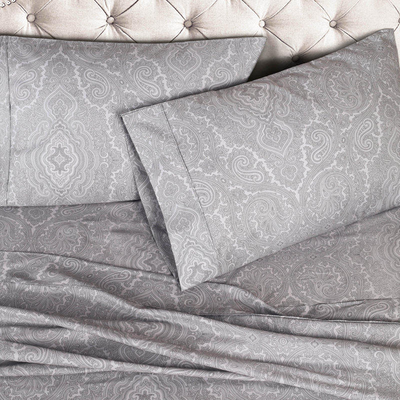 Grey Paisley Cotton Blend King/California King Duvet Cover Set