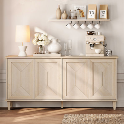 Buffet décoratif de 65 pouces fabriqué à la main en patchwork avec portes escamotables, crédence campagnarde moderne complète pour salle à manger, cuisine et salon
