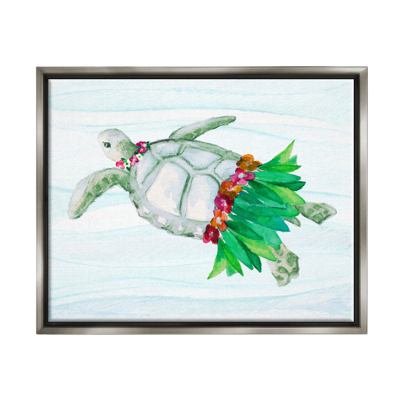 «Hula Turtle» par Lanie Loreth, H 17 po x l 21 po x P 1,7 po, Cadre flottant gris lustré