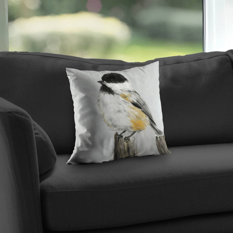 Coal tit bird poly twill throw pillow - Black Animals decor