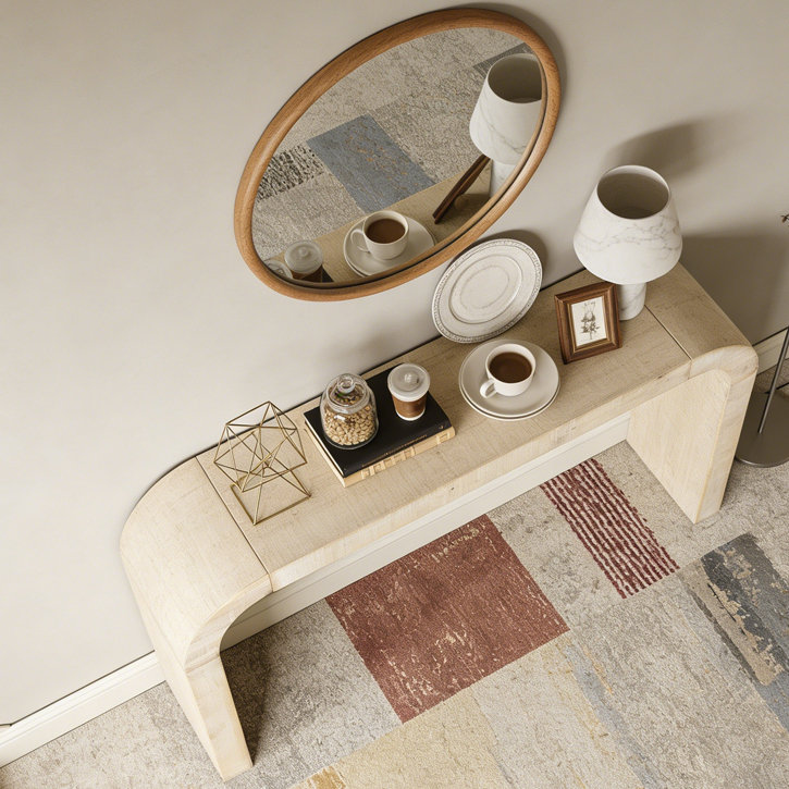 52" Wood Console Table with Curved Edge, Natural