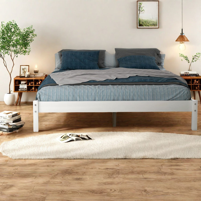 Lit plateforme en bois durable, conception rustique en bois aggloméré de pin, maison peu encombrante