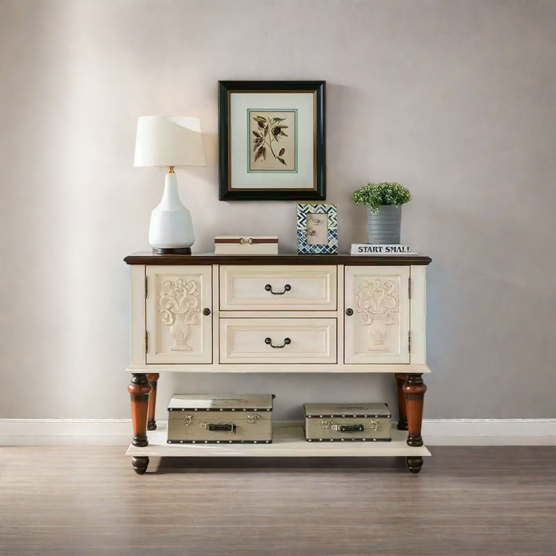 American Retro Multifunctional Console Table, Brown/Beige