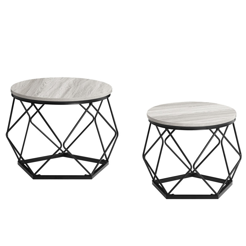 Nest of 2 Geometric Tables, Modern Stylish Living Room Home Furniture, Grey