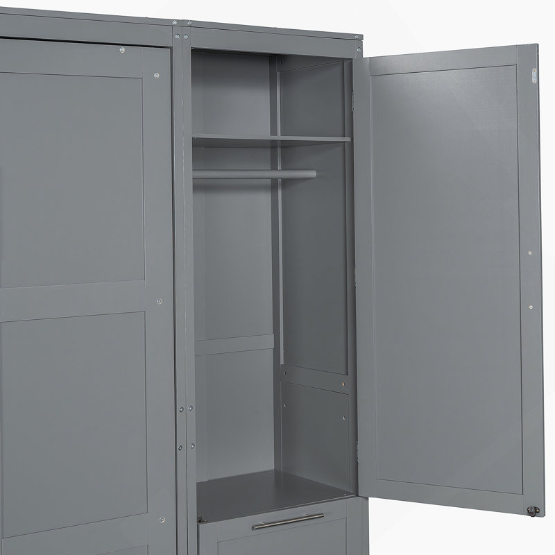 Lit escamotable Murphy avec placard, tiroirs et tablettes, Gris