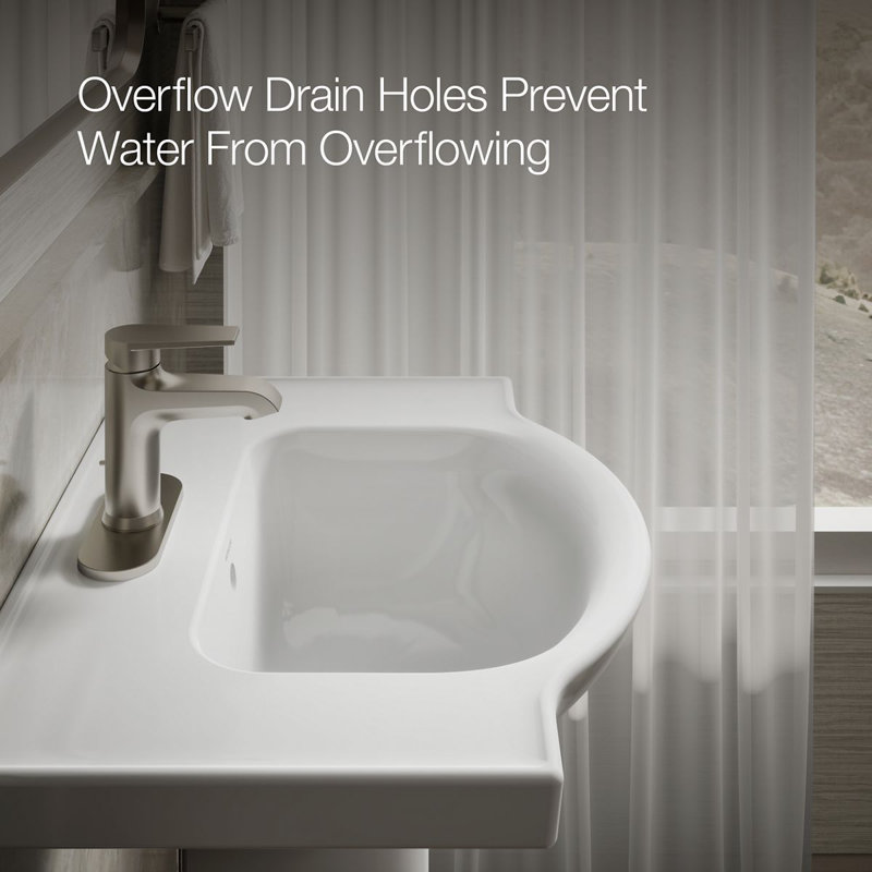 Veer Ceramic Pedestal Bathroom Sink with Overflow, White, 7.99" H x 24" L x 18.25" W, 4" Centers