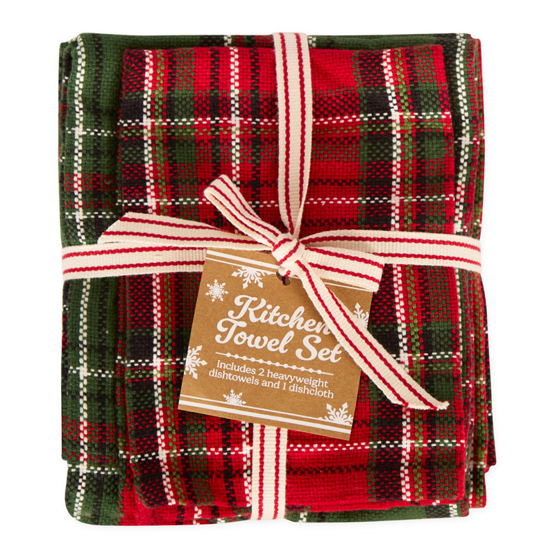 Boughs Of Holly Plaid Heavyweight Kitchen Set Of 3