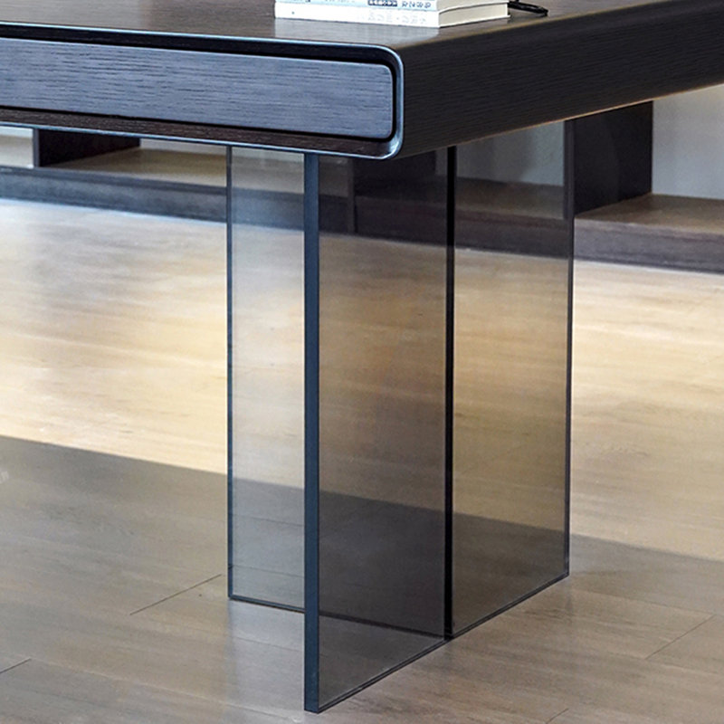 Acrylic desk legs with smart power strip, 29.92" H x 70.87" W x 31.5" D, Tan
