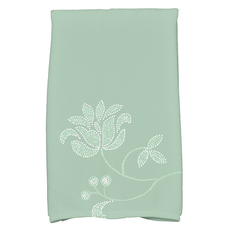 Single Bloom Poly Twill Tea Towel, Green