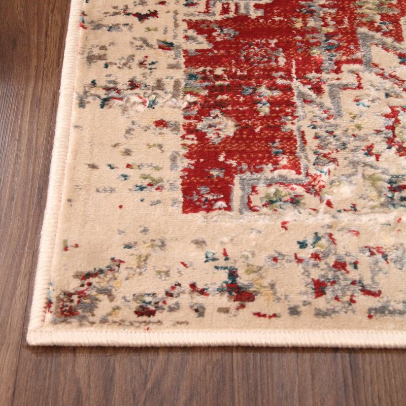 Tapis intérieur en polypropylène Diantha Medallion, Rectangulaire 2 pi x 3 pi, Rouge