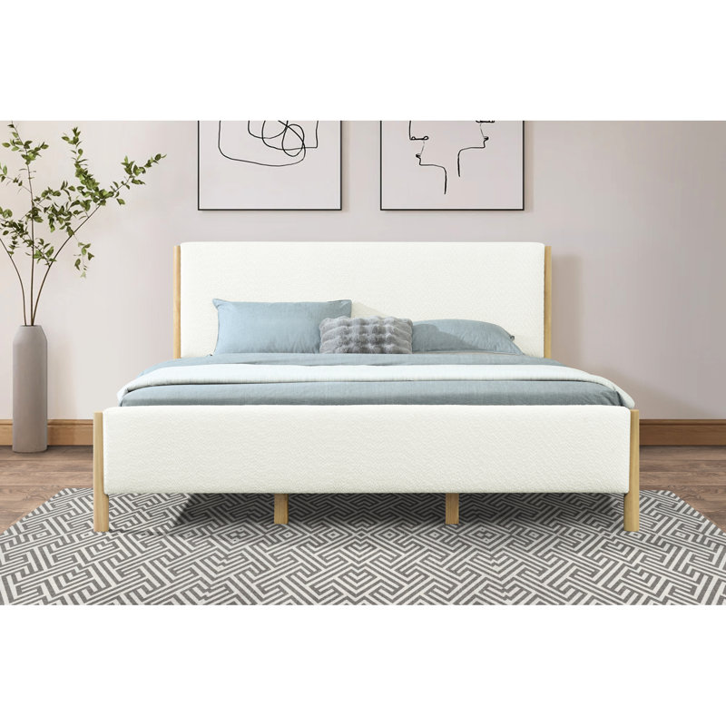 Modern White Boucle Upholstered King Bed Frame, Foam Filled, Engineered Wood And Adaptable To Bedroom Styles Soft Textured Surface, Long - Term Stability With