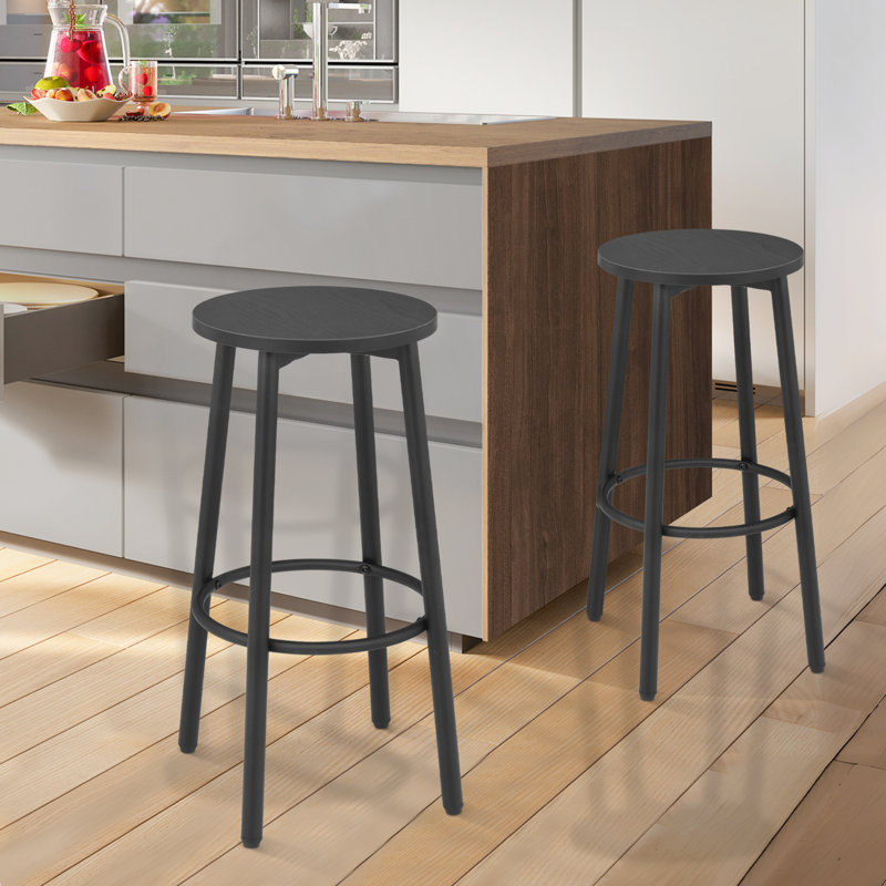 Keilani Round Backless Bar Stool Kitchen Counter Stool with Footrest, Perfect for Dining or Bar Areas, Black