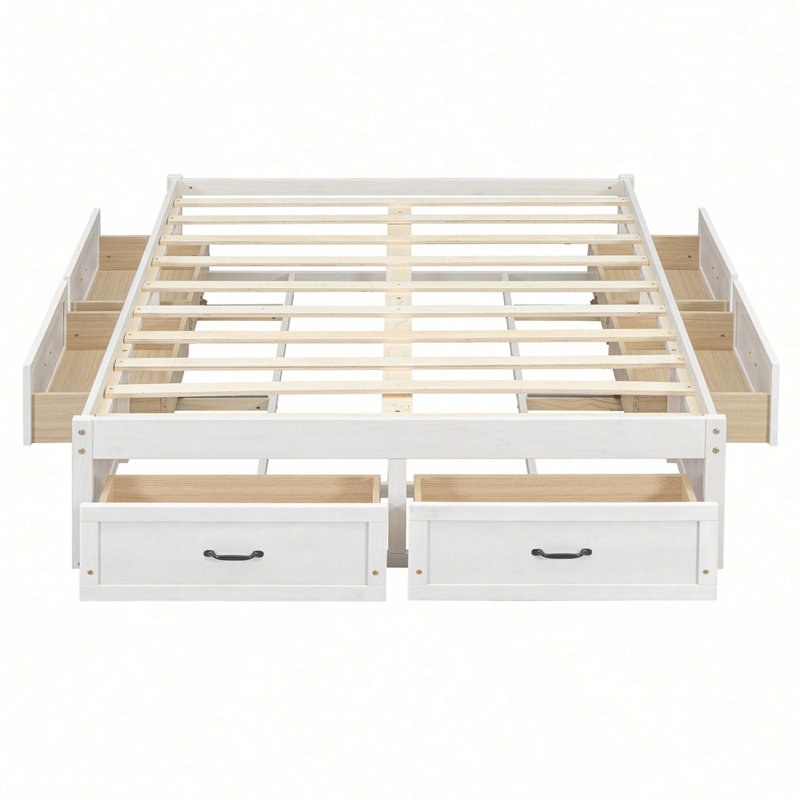 Platform Bed with 6 Storage Drawers, Antique White, Full