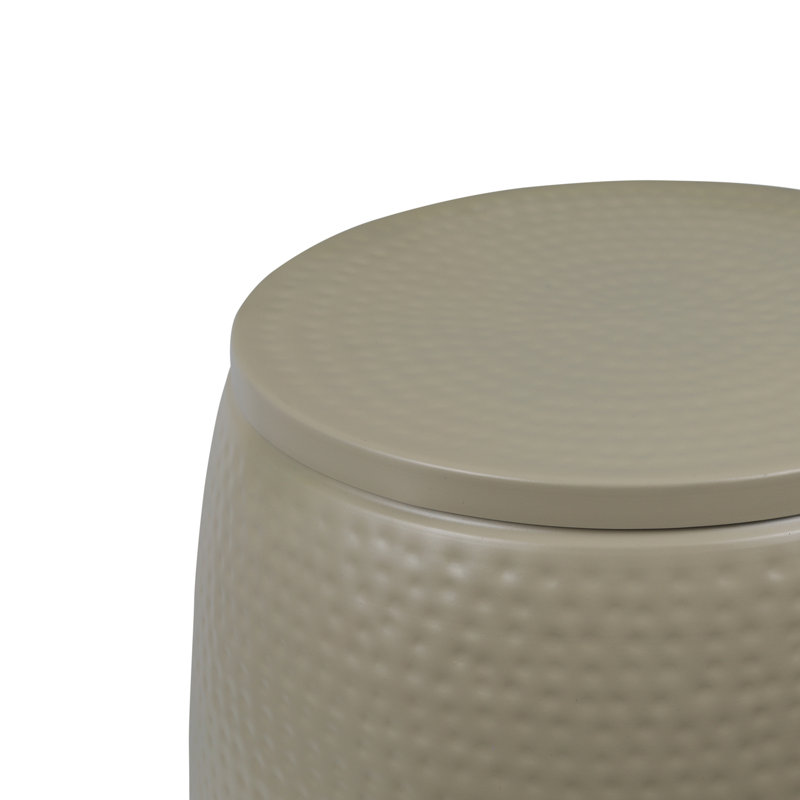 Merida 15" Modern Rustic Hammered Metal Drum Storage Side Table with Lid, Satin White