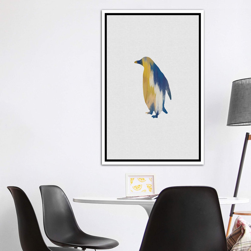 Pingouin bleu et jaune - impression d'art graphique, H 60 po x l 40po x P 1,5 po, Toile blanche encadrée