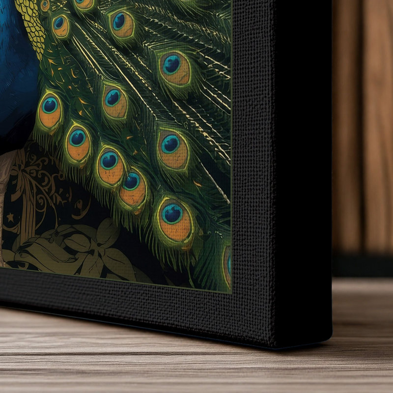 Peacock Resplendent Botanical - Wrapped Canvas, Black Border, 30x20 - 76.2 x 50.8 cm