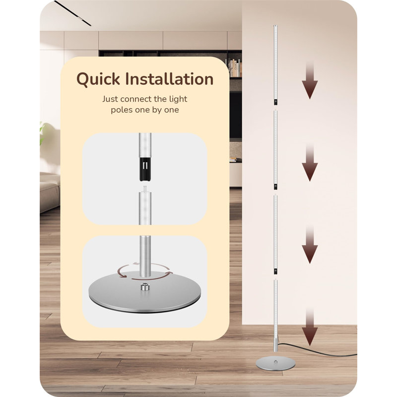 Dack 146cm LED Column Floor Lamp, Silver