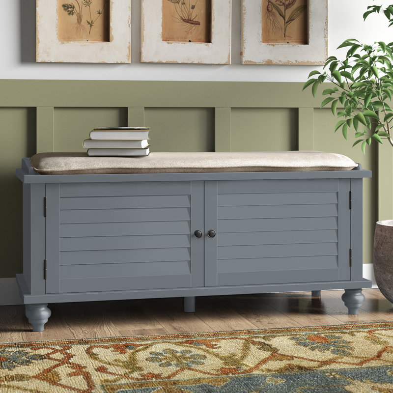 Banc de rangement avec armoire en velours Lechner, Gris givré