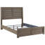 Mobilier de chambre rustique gris: lit double avec tête de lit à profil bas et lit à rails, fabrication en bois