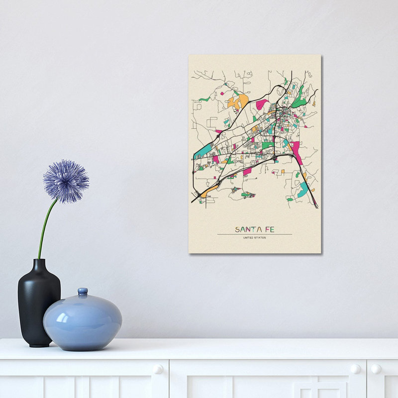 Santa Fe, New Mexico Map by Ayse Deniz Akerman - Wrapped Canvas Gallery-Wrapped Canvas Giclée, 30.48 cm H x 45.72 cm W