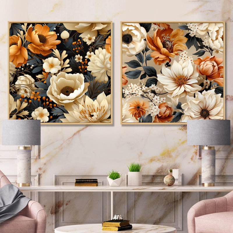 Cuscute - Ensemble de 2 décorations murales florales, Encadrement brun, H 30 po x l 61 po x P 1 po