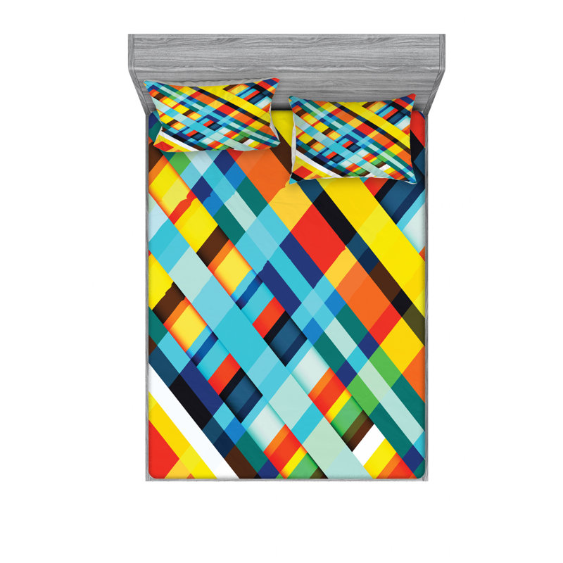 Microfiber Plaid Sheet Set, Queen Sheet Set with Fitted Sheet