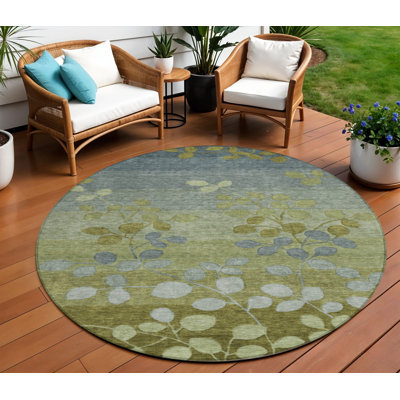 Tapis rond 8 po Olive Green and Gray